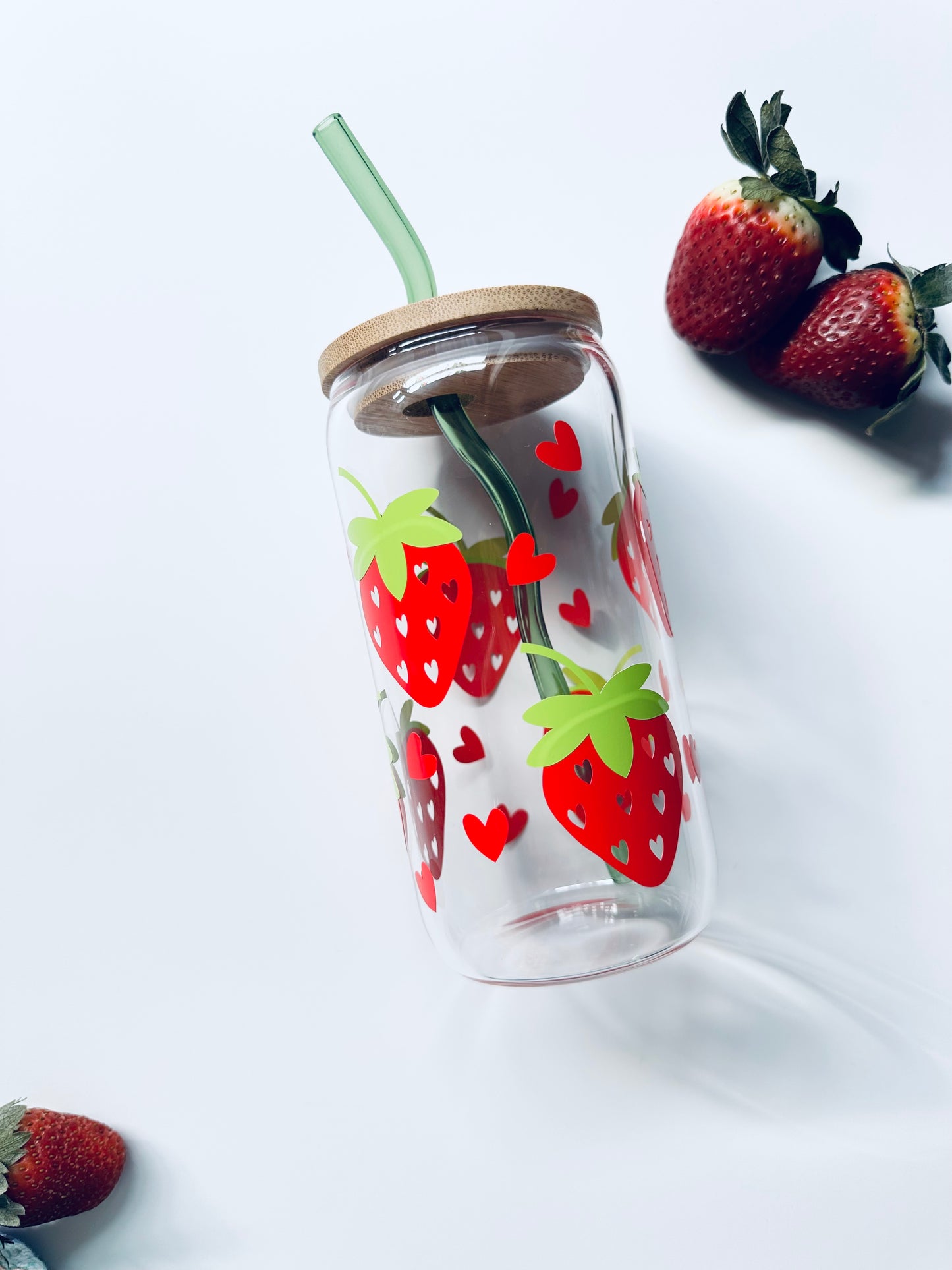 Large Strawberry Glass Can