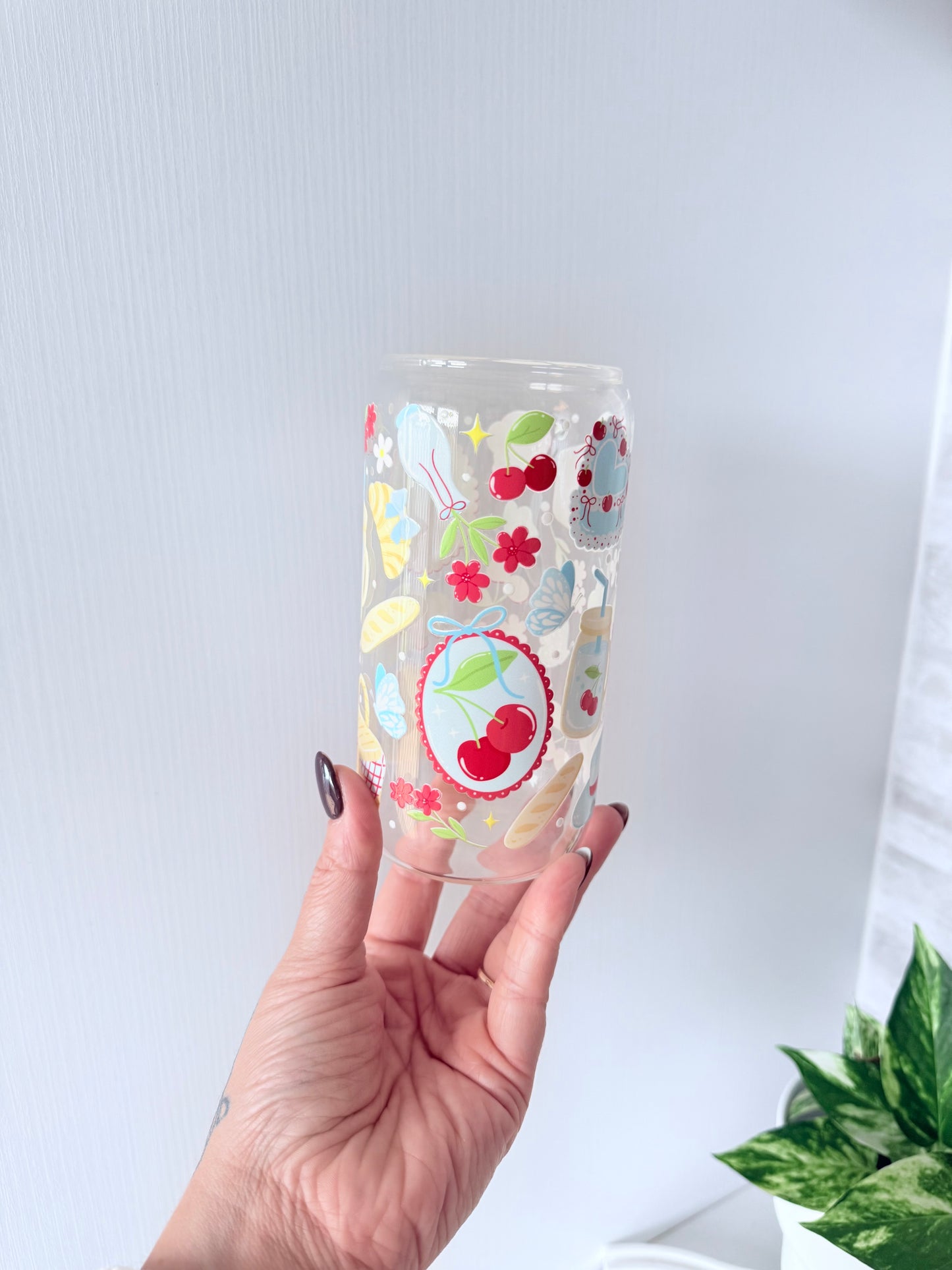 Cherry Picnic Glass Can