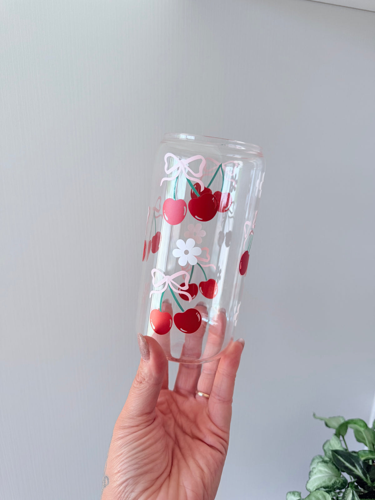 Cherry Bow Stem Glass Can