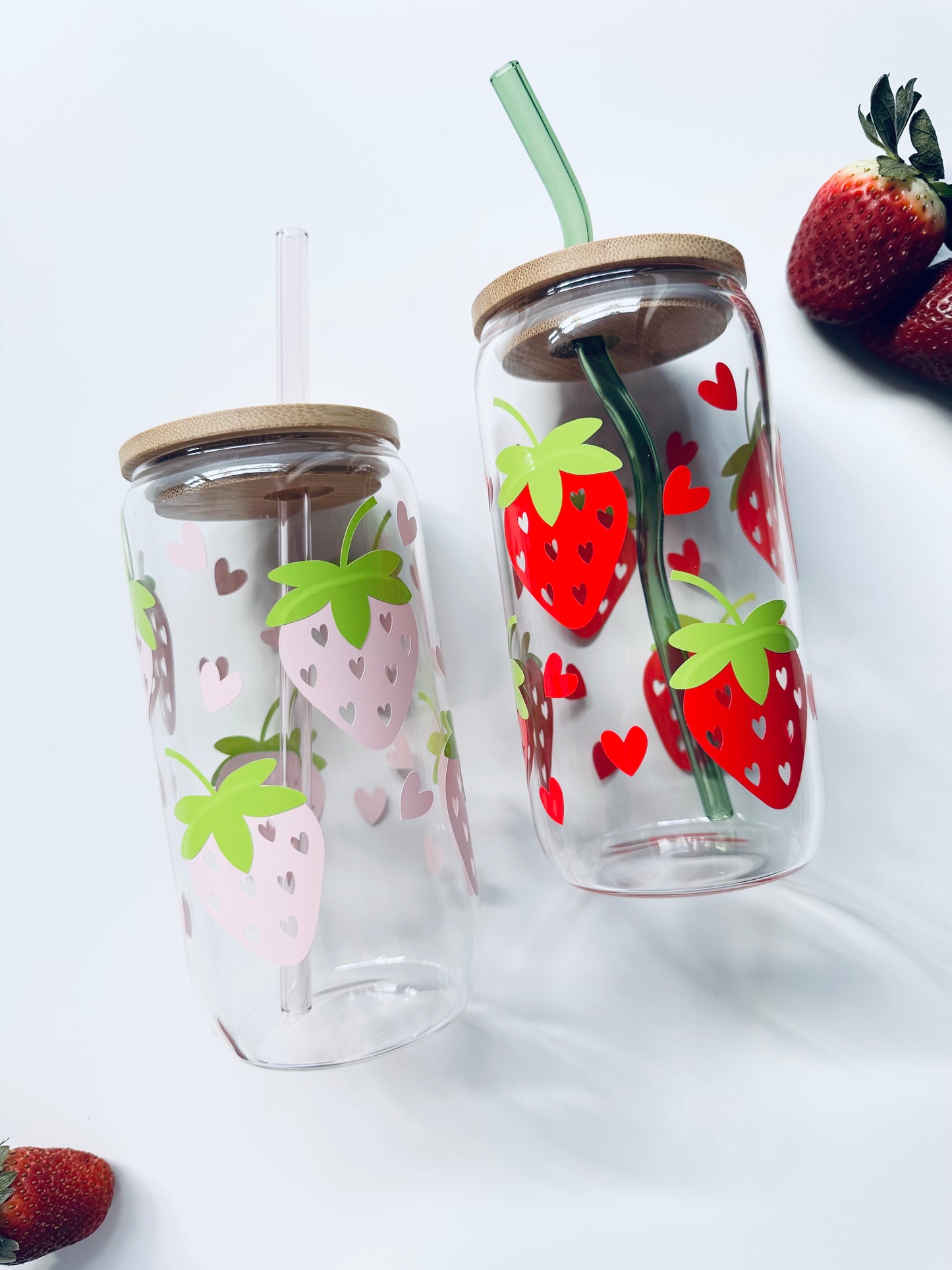 Large Strawberry Glass Can