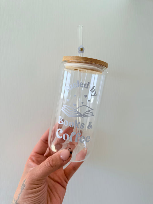 Fueled by Books and Coffee Glass Can