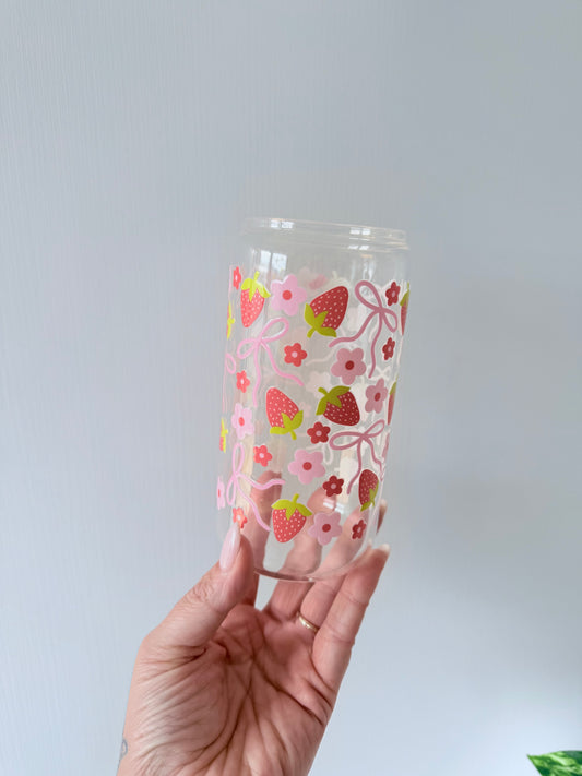 Strawberry/Bow Glass Can