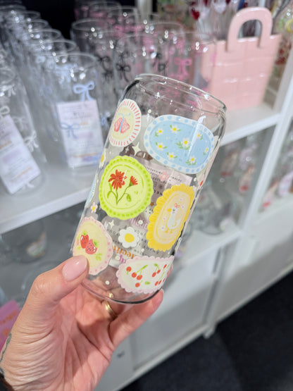 Spring Patchwork Glass Can