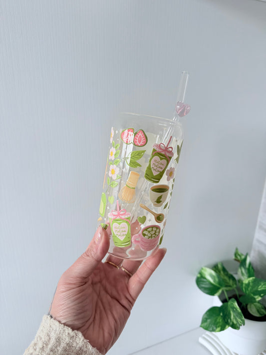 Strawberry Matcha Glass Can