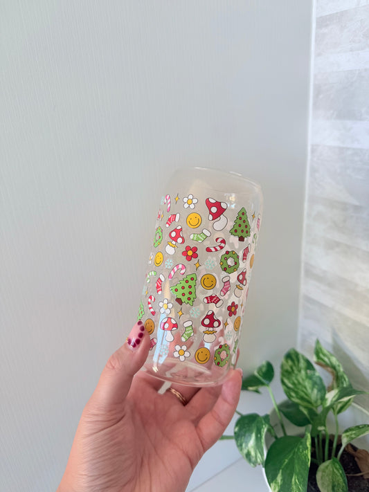 Shroomy Christmas Glass Can