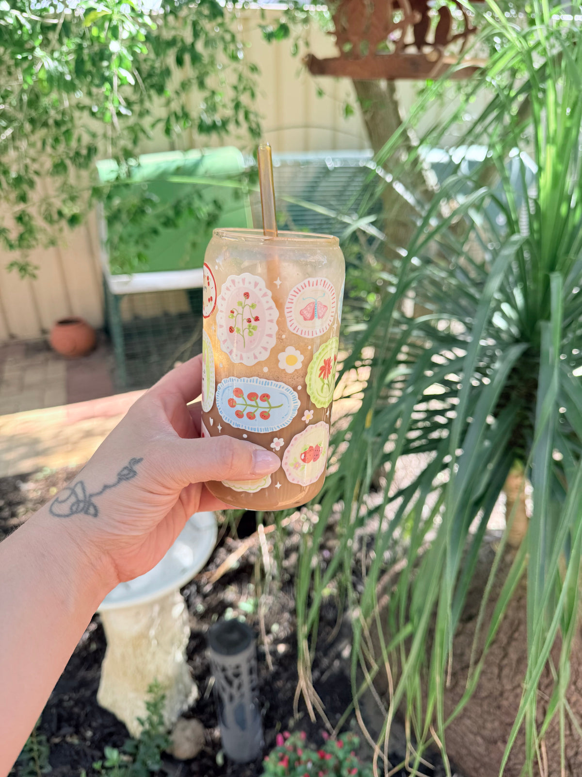 Spring Patchwork Glass Can