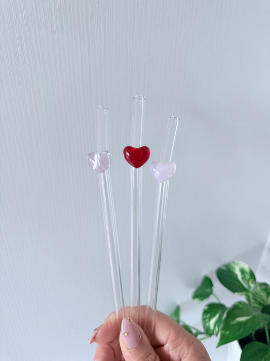 Pink Heart Glass Straw