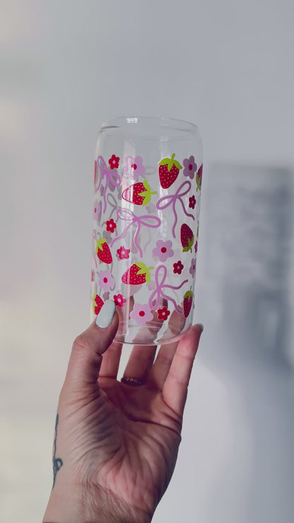 Strawberry/Bow Glass Can